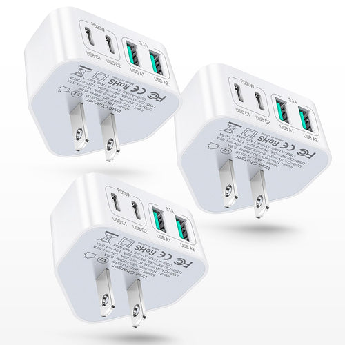 40W USB C Charger Block, 4-Port Flat Wall Charger Fast Charging Block[USB A & USB C]Multiport C Plug Type C Power Adapter Brick compatible with iPhone 16/15/14/13/12 Pro Max/XS/XR,iPad,Samsung,Tablet