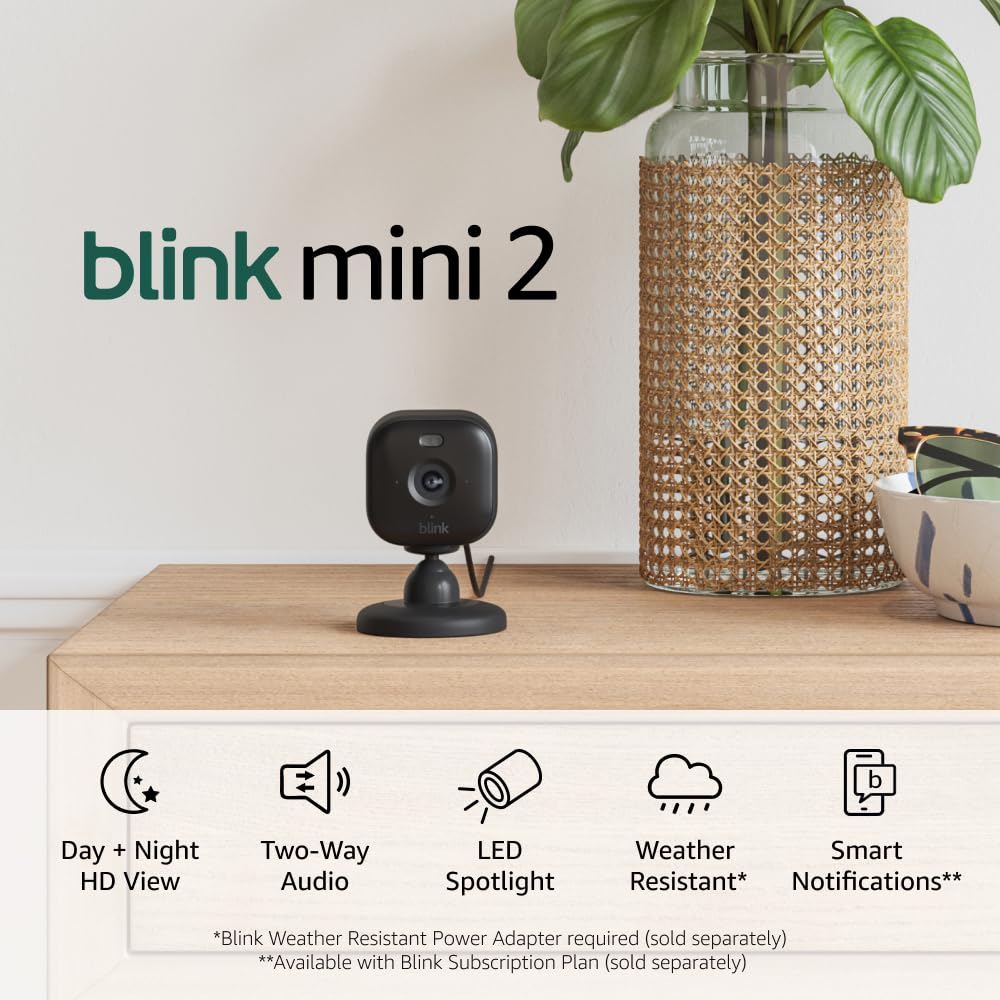 Blink Mini 2 — Home Security & Pet Camera with HD video, color night view, motion detection, two-way audio, and built-in spotlight — 1 camera (White)