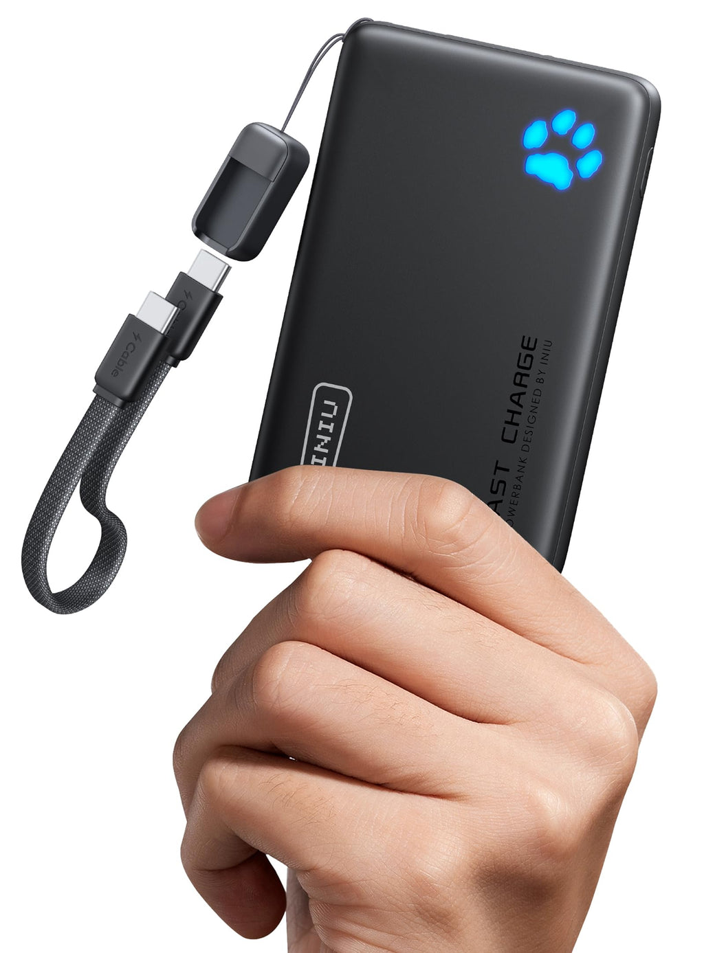 INIU Portable Charger, Ultra Slim 45W Fast Charging with Attached USB C Cable, Flight-Safe 10000mAh PD Power Bank Battery Pack, Travel Essential Phone Powerbank for iPhone 17 16 Samsung S25 Google etc